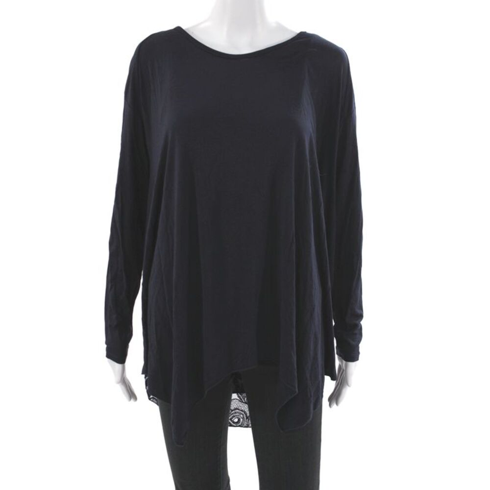 Angela Mara Women Tunic Blouse Black Lace Viscose Long Sleeve Round Neck Size L
